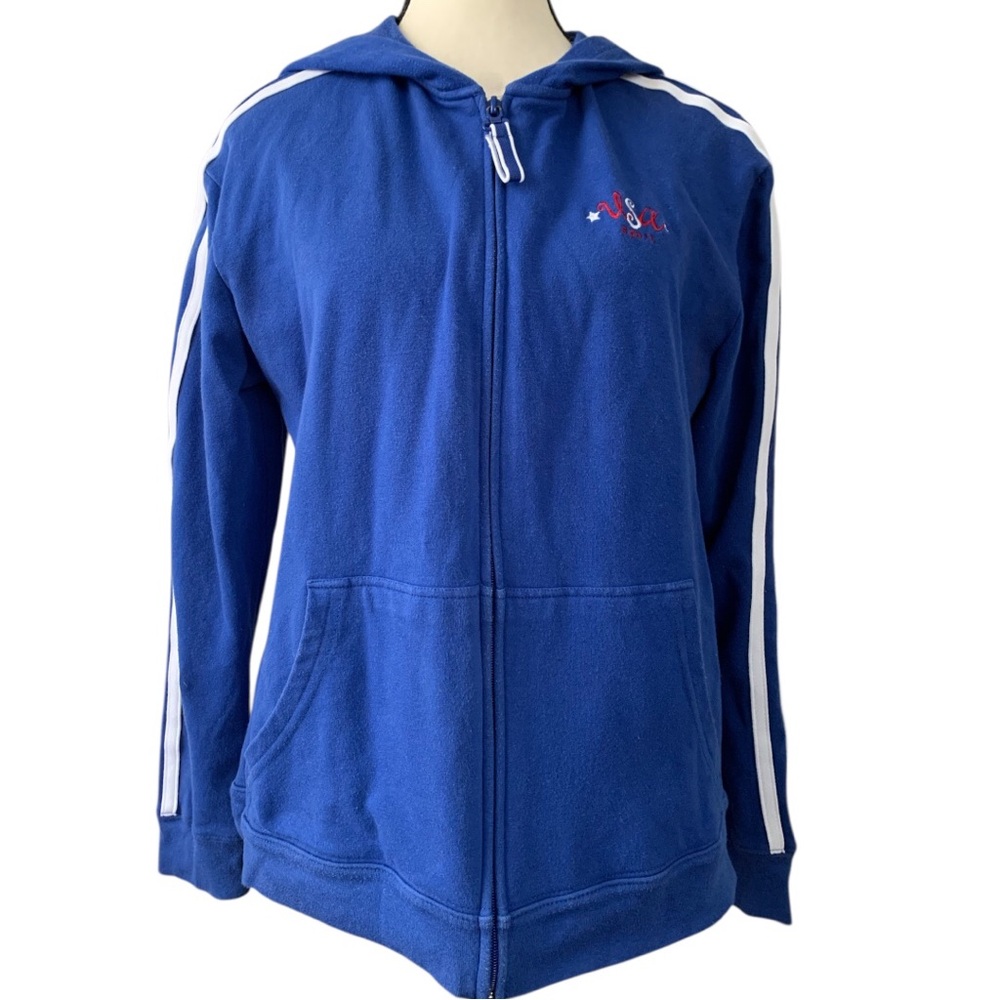 Vintage USA Sport Blue Zipper Front Hoodie Ladies Large